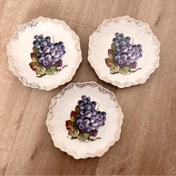 3 PCs Antique Bavaria Z.S & Co Hand-painted Grape Porcelain Appetizer Plates 7” - Picture 1 of 6